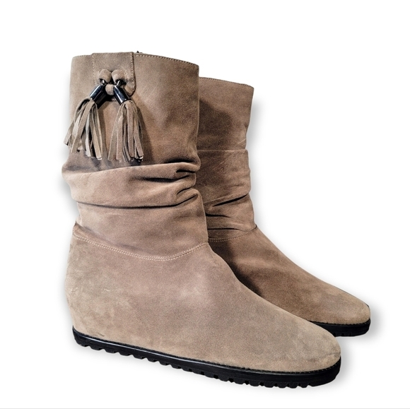 Stuart Weitzman Suede Hidden Wedge Slouch Faux Fur Lined Winter Boots Size 11 - Picture 15 of 15